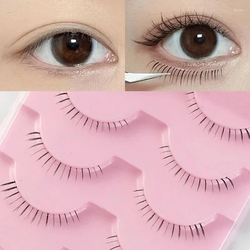 False Eyelashes Natural Manga Lower 5 Pairs Soft Fluffly Transparent Stems Handmade Under Extension Makeup Cosmetics Tools