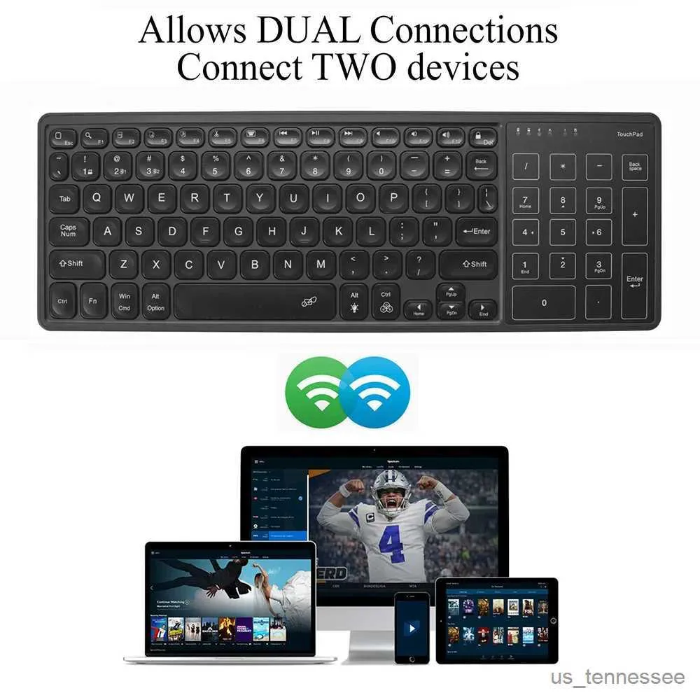 Tangentbord tangentbord bakbelysta 7-färg justerbar ljusstyrka multi-enhet fullstor trådlös Bluetooth-tangentbord för Windows Android R231109