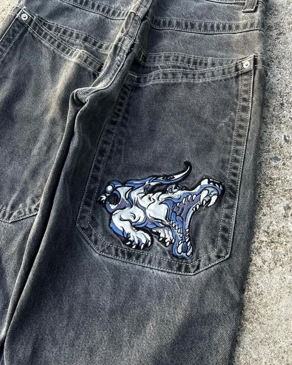 Herr jeans streetwear jnco jeans y2k hip hop cartoon grafisk tryck vintage baggy jeans svarta byxor män kvinnor hög midja breda benbyxor 231108