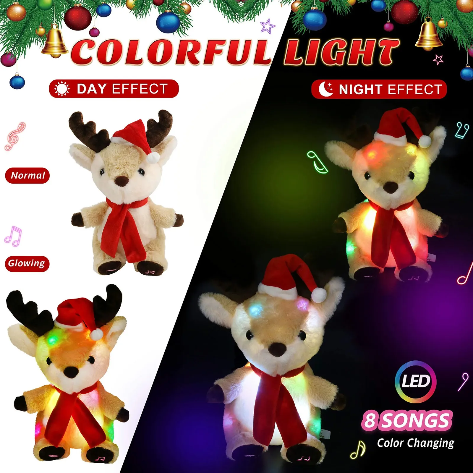 Jouets lumineux en peluche 30 cm Jouets musicaux d'élan Cadeau de Noël mignon pour les filles Berceuses Chansons Animaux en peluche PP Coton Enfants 231109