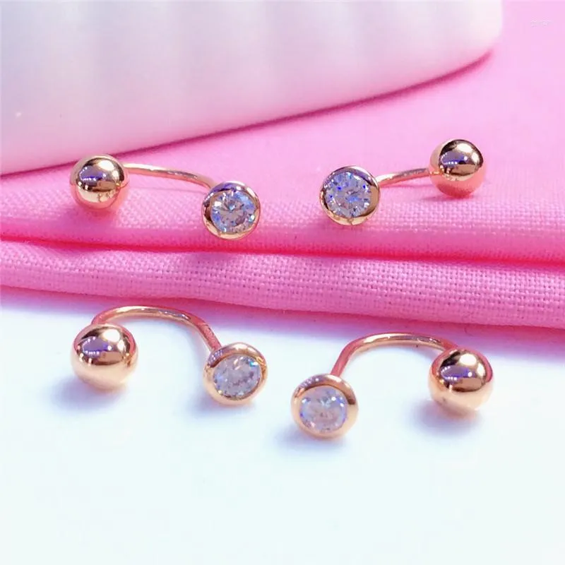 Brincos de garanhão 585 Purple Gold Prazed 14K Rose incrustada Crystal Bead em forma de U Women, estilo simples de moda clássica jóias de moda