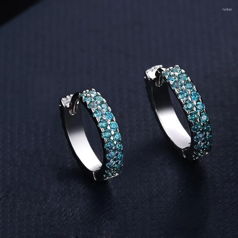 Hoop Earrings Classic Circle Style Pave Blue White CZ Stone Cute Sterling Silver Knuckle Small For Men Women INS Jewelry