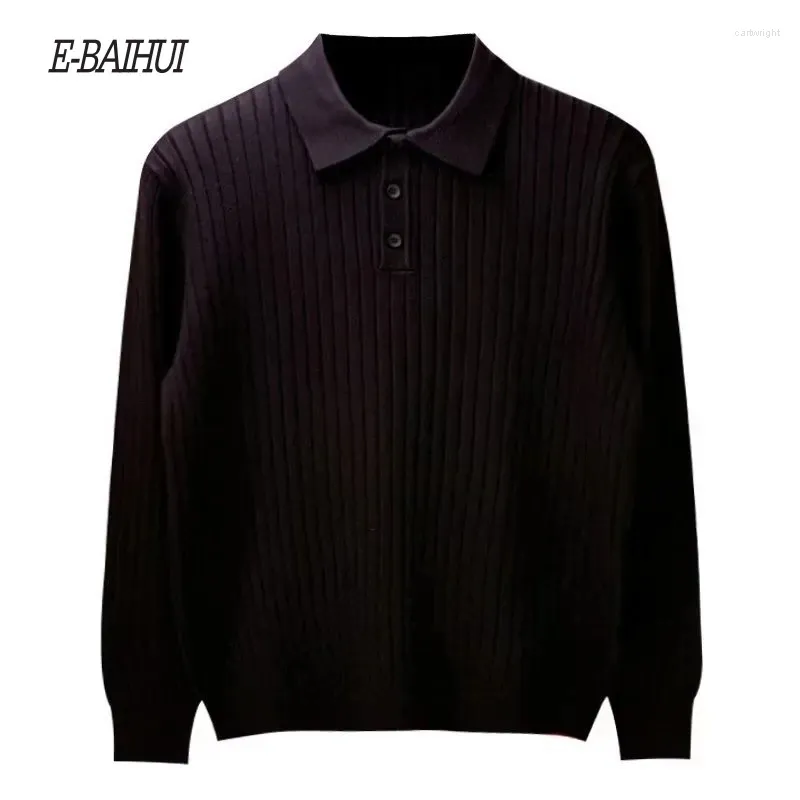 Pulls pour hommes E-Baihui Hommes Slim Fit Pull Vintage Stripe Mâle Tricots Automne Hiver Polo Col À Manches Longues Solide Pull Droit