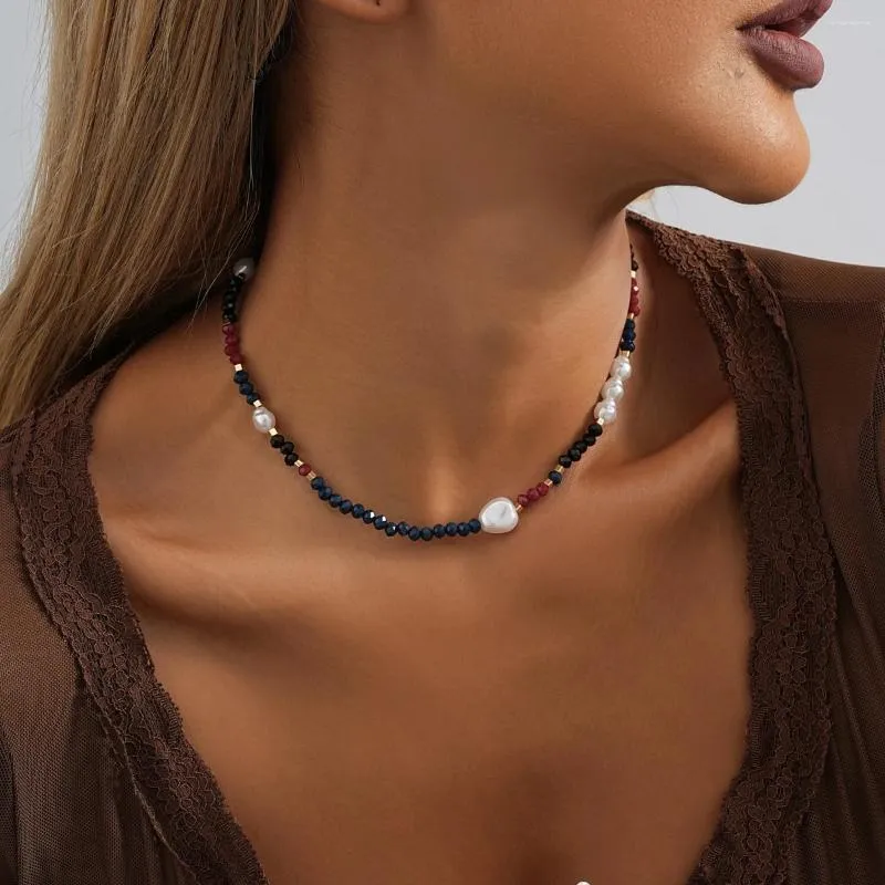 Choker Kreative Farbe Kristall Stein Imitation Perle Halskette Für Frauen Kleine Und Zarte Damen Straße S Schmuck Großhandel