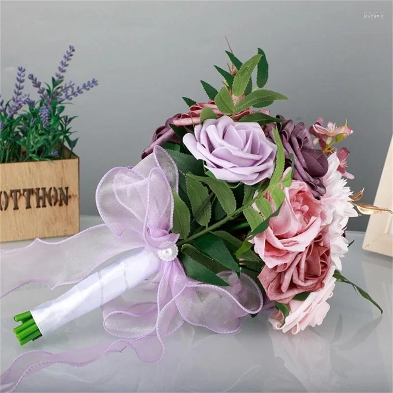 装飾的な花ウェディングブライダルブーケ人工花の花嫁介添人シルク花嫁ロマンチックな婚約パーティードロップ