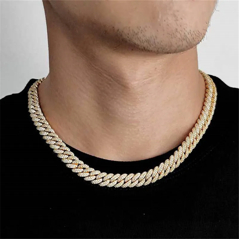 18k Gold Cuban Crystal Chain Necklace And Bracelet Set For Men Top