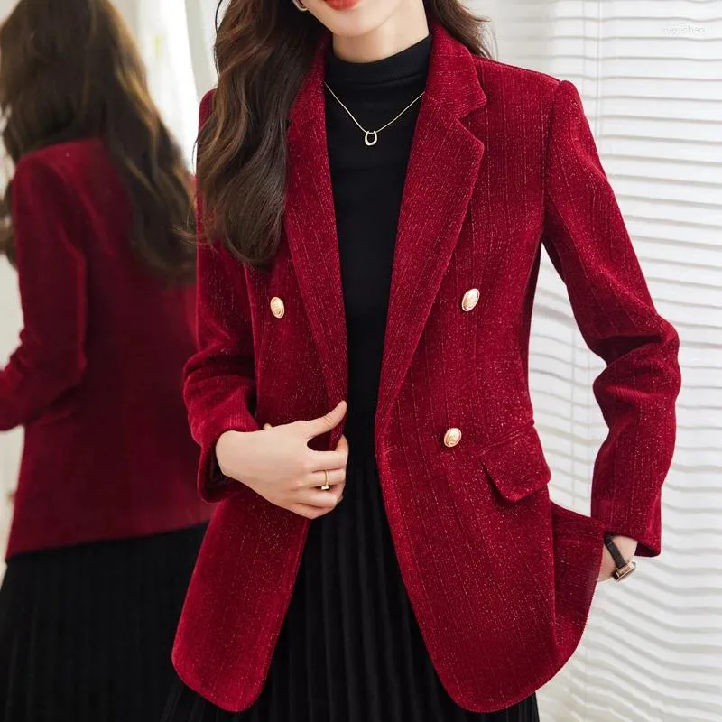 Damenanzüge Hohe Qualität Winter Frauen Casual Blazer Anzug Jacke Koreanische Version Lose Mode Glänzend Gold Samt Damen Dicke Warme top