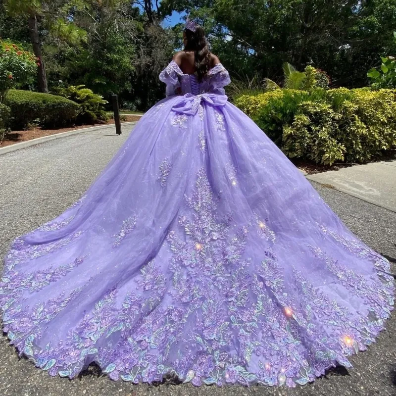 Lavender Lace Applique Quinceanera Ball Gown With Beaded Long Train XV Princess Vestido Ranchero Para Quinceanera De 15 Anos For Birthday And Sweet 16 From Zaomeng321 276.47 DHgate.Com