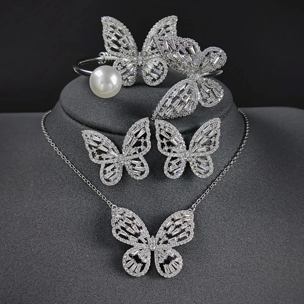 Stud 4pcs Pack Luxury Butterfly silver color bride Dubai Wedding For Women Lady Anniversary Gift Jewelry Bulk Sell J7614 231109