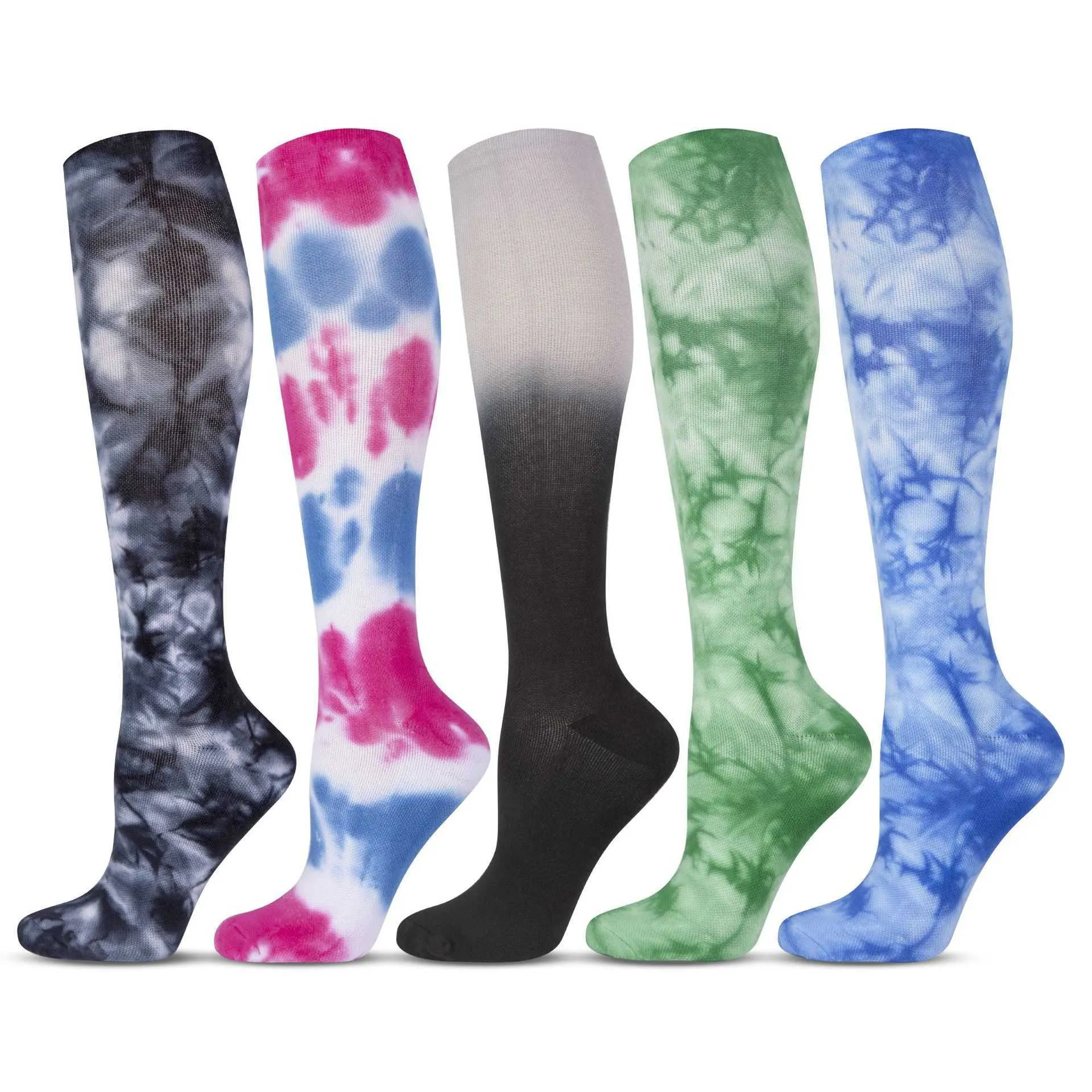 Tie Dyed Sports Pressure Socks Cotton Padded Terry Outdoor Mountaineering Cycling Marathon Running Long Tube Compression Socks