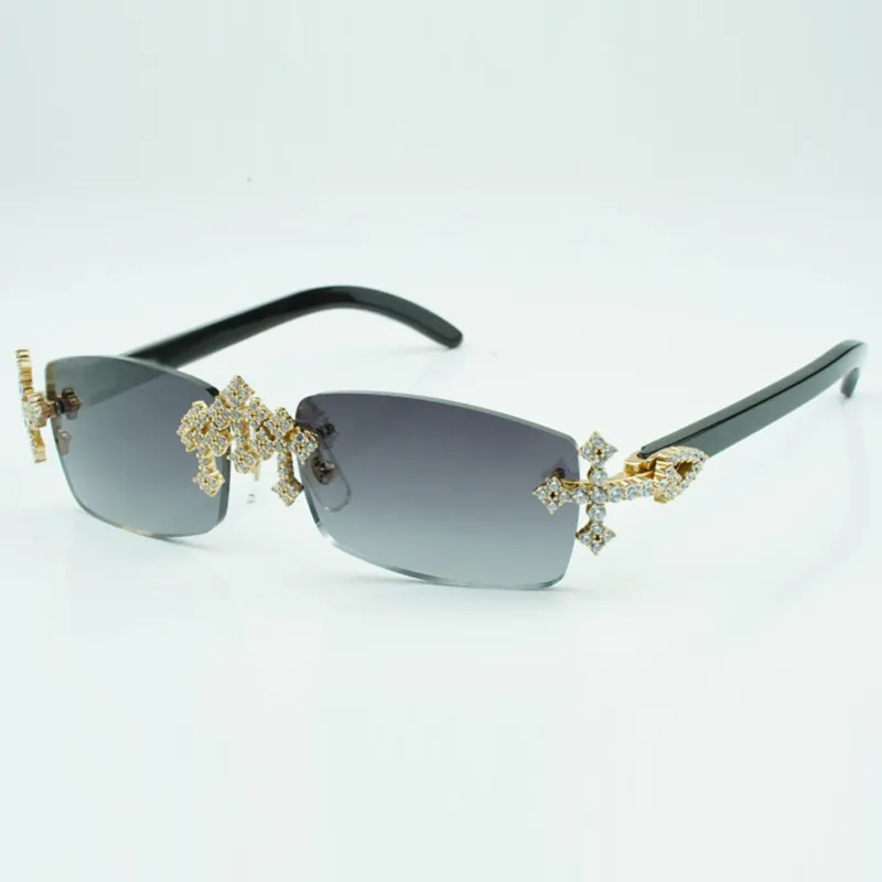 Lunettes de soleil Cross Diamond 3524012 avec pieds d'angle en buffle noir pur naturel et verres coupés de 56 mm, 3,0 mm d'épaisseur