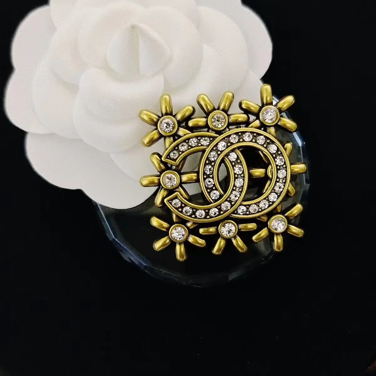 Luxury Designer Diamond Brooch Vintage With Vintage Lettering, Silver