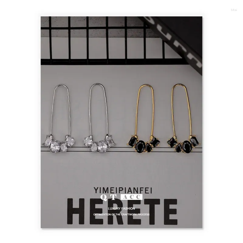 Boucles d'oreilles pendantes en laiton plaqué or véritable 18K/platine Ins, Style minimaliste, Design trombone en Zircon, boucle d'oreille pour femmes