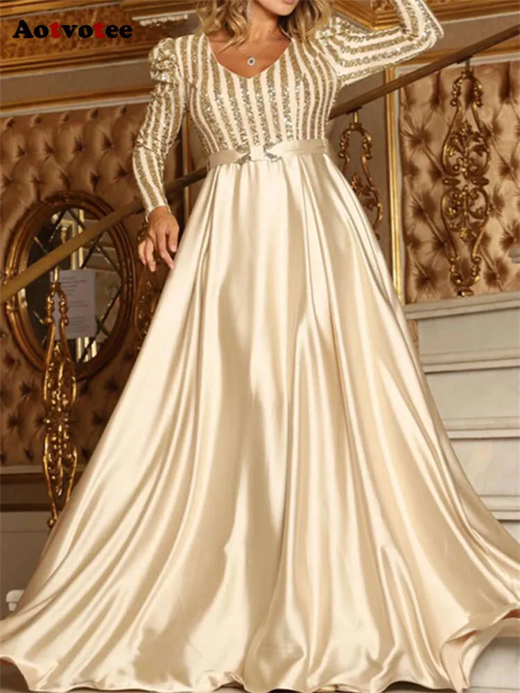 Gestreifte Pailletten für Damen, neue Mode, V-Ausschnitt, Puffärmel, Sommerkleid, Vintage, elegante, schlanke Abendkleider