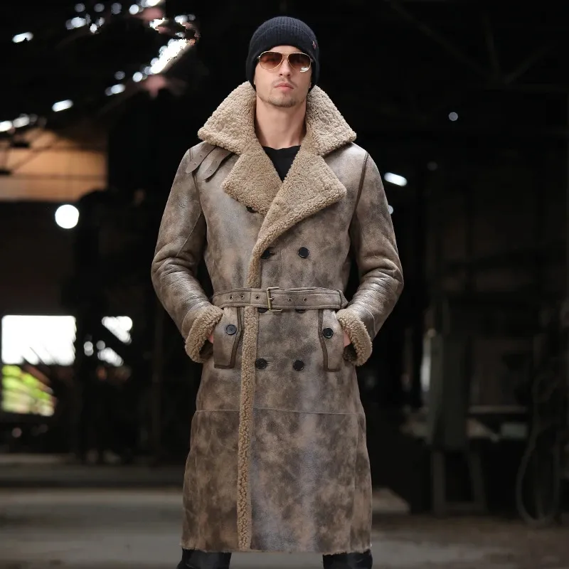 Erkek ceketleri xlong koyun kürk bir deri ceket erkekler gerçek rüzgarlık ve palto kış shearling ceket 231108