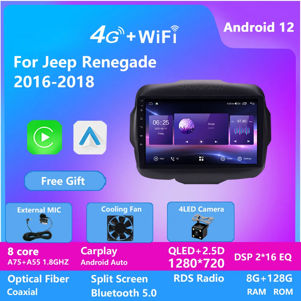 128G Octa Core 10 '' Android Car Player DVD dla Jeep Renegade 2016-2018 Navigation GPS Auto Radio z DSP BT