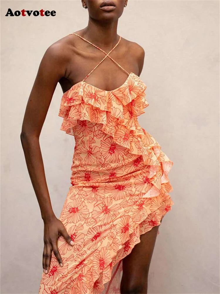 Robe de soirée à fleurs pour femmes, élégante, Slim, sans manches, Sexy, fendue, champignon d'arbre comestible, bretelles Spaghetti, nouvelle collection