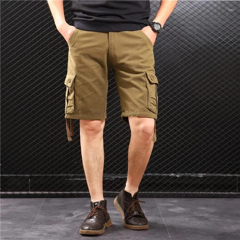 Shorts pour hommes Cargo Hommes Pantalons de plage décontractés pour hommes Été Multiples poches Pantalon en coton Kaki 5XL Styles de jambes larges