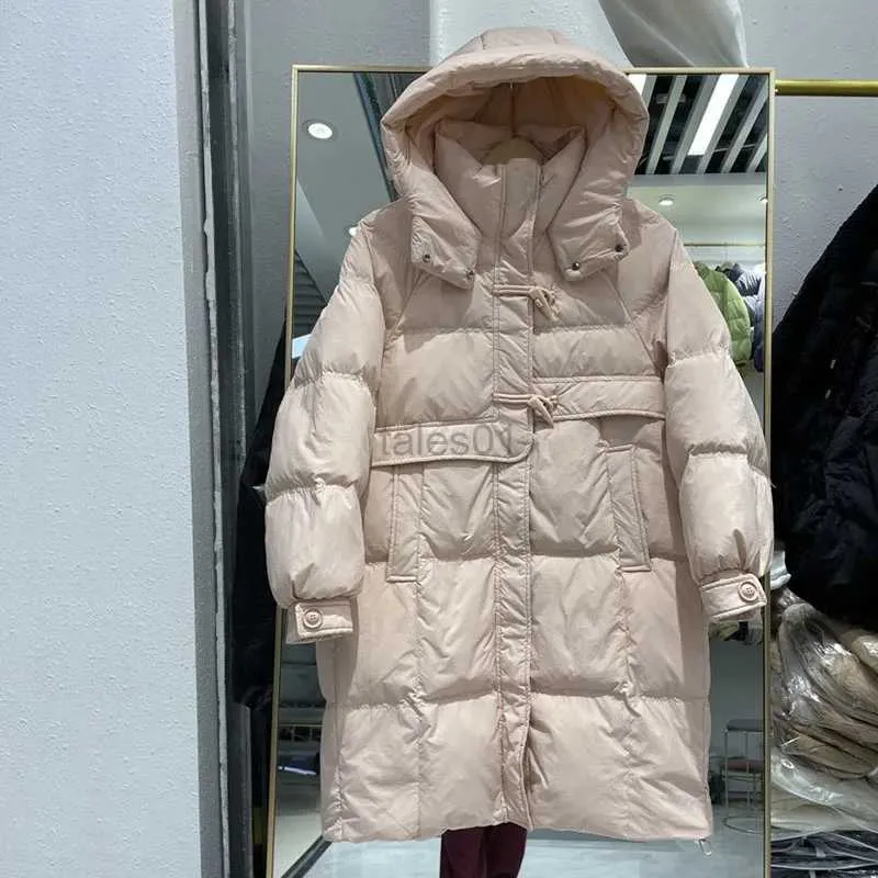 Piumino da donna Parka femminile Cappotto 2023 Nuovo bottone in corno addensato Piumino d'anatra bianco Piumino caldo da donna con cappuccio moda invernale NBH900 zln231109