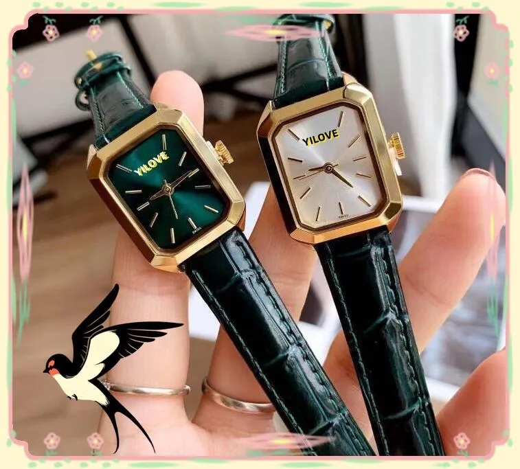 Orologio da donna in stile classico di alta qualità Movimento al quarzo Orologio con quadrante rettangolare Cinturino in pelle nero rosso verde Vetro ad alta resistenza Lady Girl Mother Orologi da polso