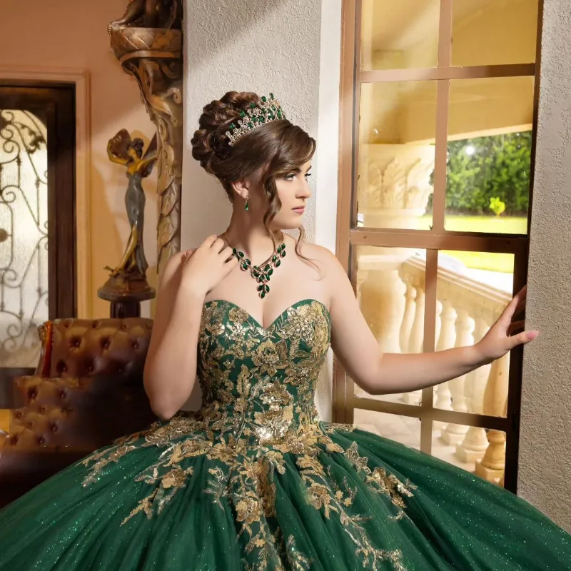 Green and gold gown hot sale