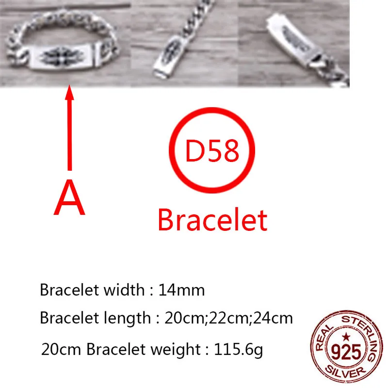 D58 S925 Sterling Silver Bracelet Gepersonaliseerde mode Dominant Cross Flower Paar sieraden Punk Hip Hop Style Sieraden Gift voor geliefden