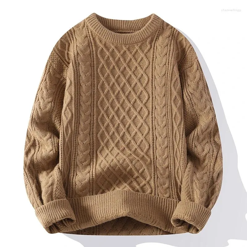 Herrtröjor högkvalitativ stickad pullover vinterkorea enkel fast färg par tröja mode retro utsökt mönster män kläder
