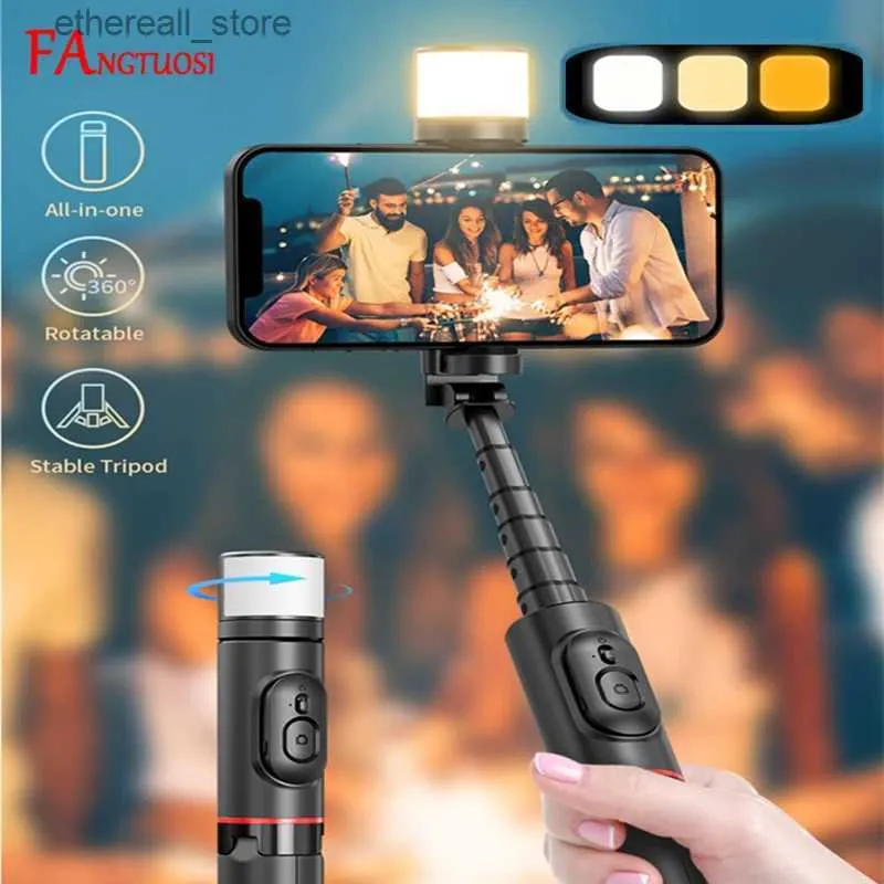 Selfie Monopods FANGTUOSI Portable Wireless Bluetooth Phone Selfie Stick Tripod With Fill Light For iPhone 14 Android Smartphone Q231110