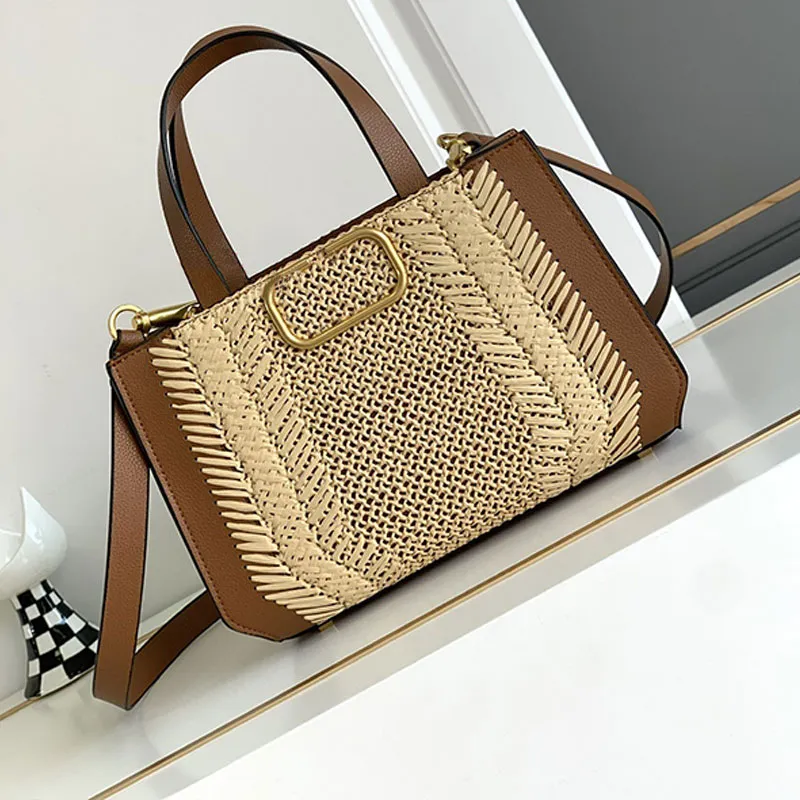 Hand Woven Tote Bag Designer Bag Women Crossbody Bag Fashion Letter Gold Hardware Buckle Detachable Leather Shoulder Strap Woven Handbag High Quality