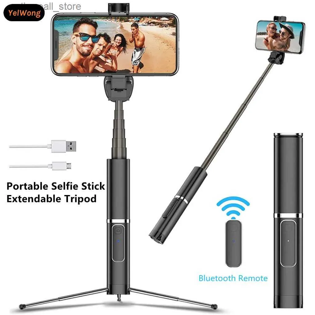 Selfie Monopods YelWong Mini Portable Selfie Stick Expandable Hidden Tripod Holder Phone Bracket Wireless Bluetooth Remote fold Camera Stand Q231110