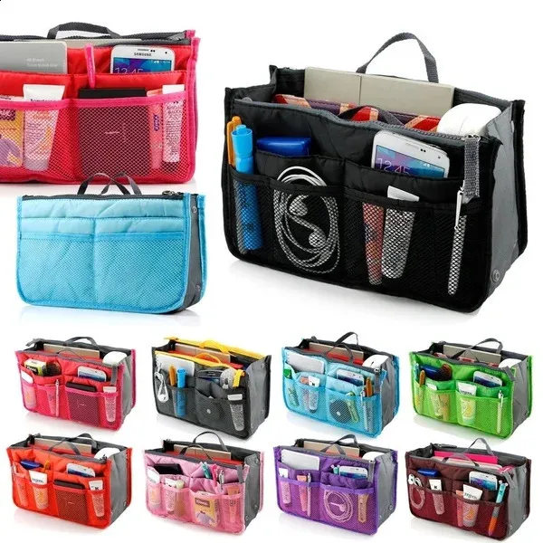 Bolsas de cosméticos Estuches Bolso doble Monedero Nylon Organizador dual Insertar Bolsa de almacenamiento de cosméticos Negro Estantes de baño multifunción Organizadores de maquillaje stor 231109