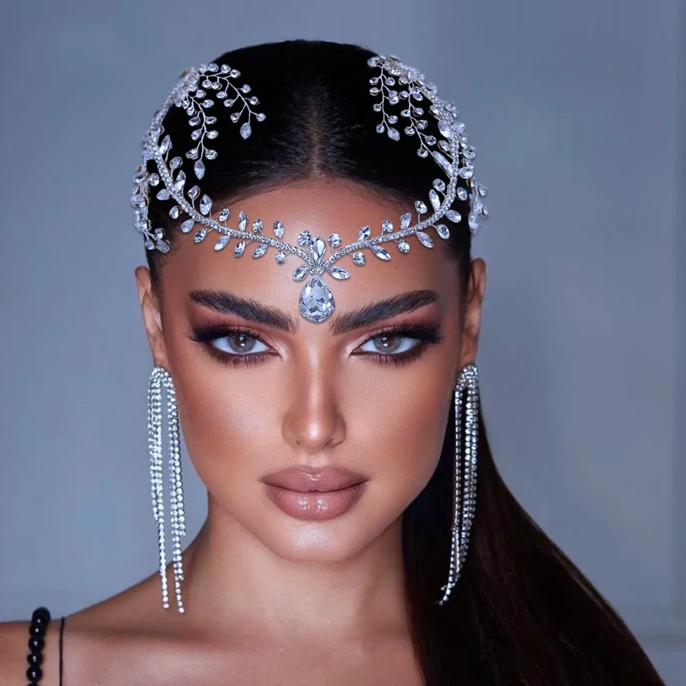 Crystal Layered Rhinestone Headpiece Hair Accessory Baroque Wedding Chain Amazon.com : Xerling Clear Rhinestones Head Chain Crystal  main image 2