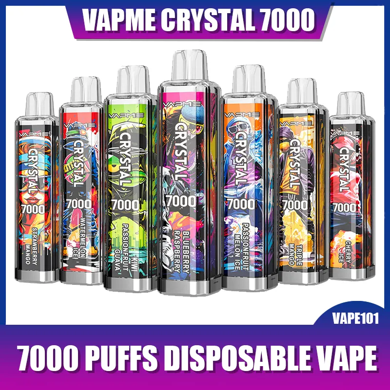 Authentischer VAPME CRYSTAL 7000 Puffs Einweg-Vape, 14 ml, vorgefülltes Gerät, 650 mAh Typ-C-Akku, 0,8 Ohm MESH-Spule, 30 Geschmacksrichtungen, 7K E-Zigaretten, OEM. Willkommen