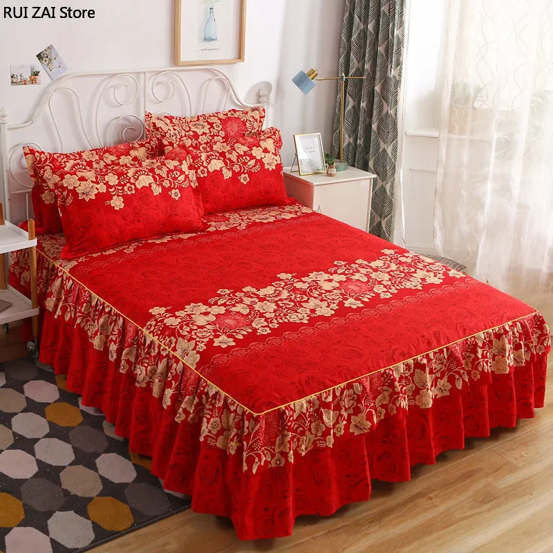 Sängkjol 2 kuddväskor bröllop sängkläder sängar madrass täcker full storlek sängkläder 3 sängkläder föremål 230410