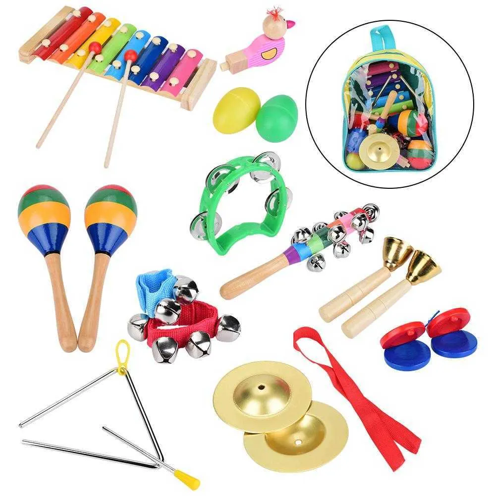 Trummor Percussion 12st Toddler Musikinstrument Trä Xylofon Set Children Percussion Toys Instruments for Kids Preschool Education