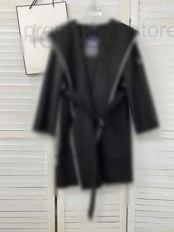 Misturas de lã feminina designer outono e inverno nova mão-embrulhada borda cashmere casaco longo s couro casual solto trincheira 13t5 t4kb