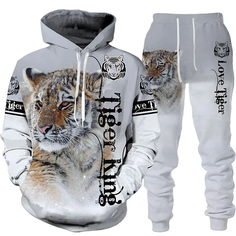 Män och kvinnor 3D -tryckt Tiger Casual Clothing Wolf Fashion Sweatshirt Hoodies and Trousers tränar 007