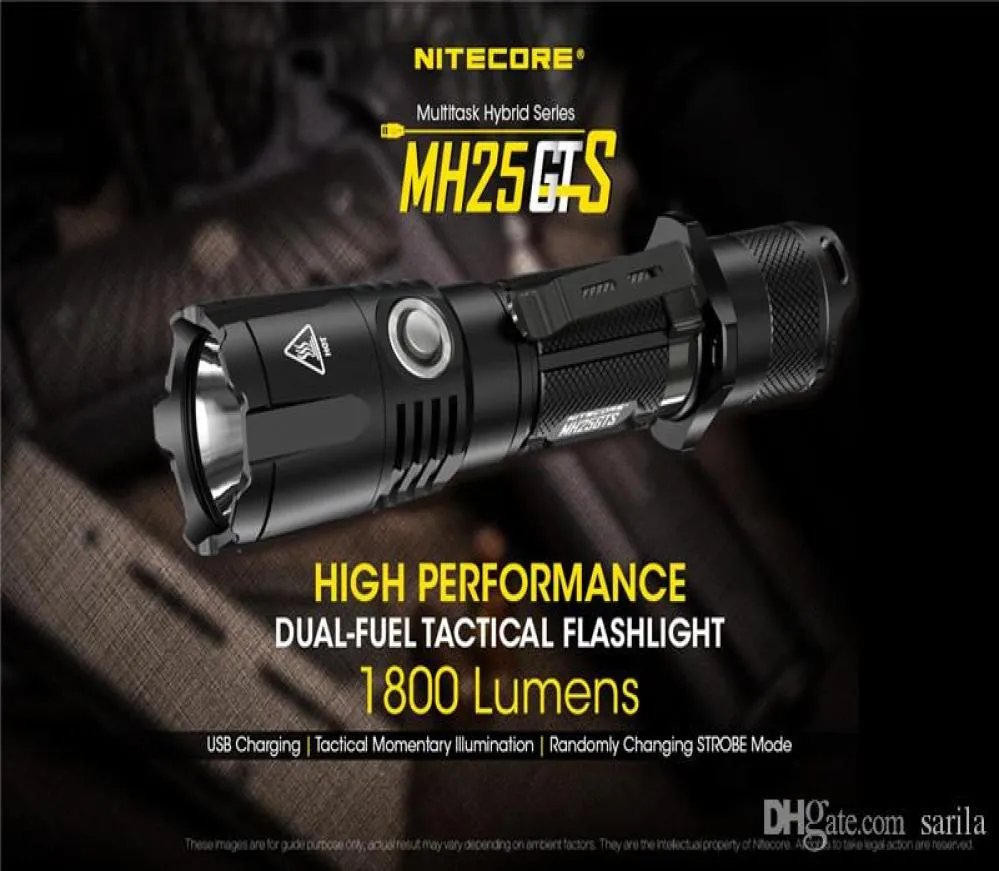 Nitecore MH25GTS Flashlight XHP35 HD LED 1800 LUMENS USB شحن المشاعل التكتيكية مع 1 NI1835HP 3500MAH بطارية 7823866