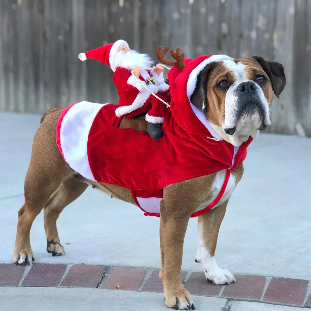 Ropa para perros Perro Navidad Ropa para mascotas Papá Noel montando un ciervo Chaqueta Abrigo Mascotas Ropa navideña para perros Disfraces para perros grandes o perros pequeños 231110