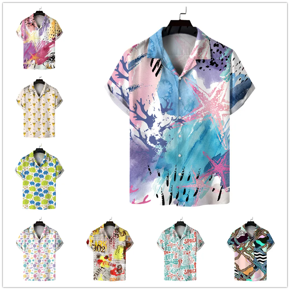 Mens Casual Shirts Summer Beach 3D Digital Printing Hawaiian Fashion Loose Relaxed Short Sleeve Mens Shirts Direct 230408