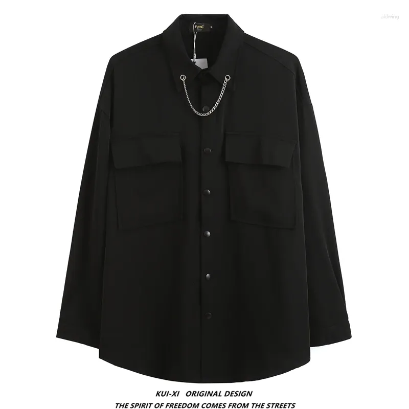 Erkekler Sıradan Gömlekler Amerikan Retro Koleji Siyah İş Giyim Yoku Uzun Kollu Gömlek Erkekler İçin Kadın Modeli Marka Niş Tasarım Yığılmış