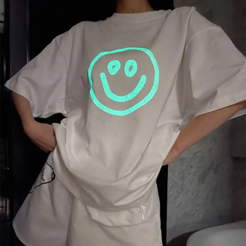 豪華なデザイナー女性Tシャツハイエディション2023夏の夜エルフカプセル笑顔蛍光プリントスリーブTシャツ