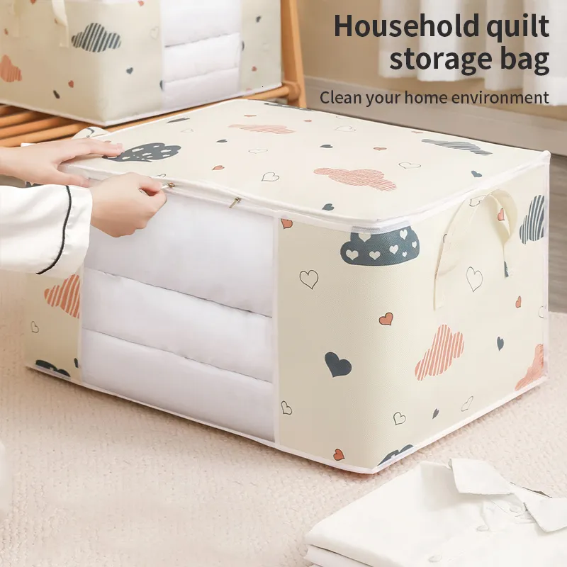 Storage Boxes Bins bag clothing blanket wardrobe sweater folding organizer box durable cartoon printing winter cabinet 230410