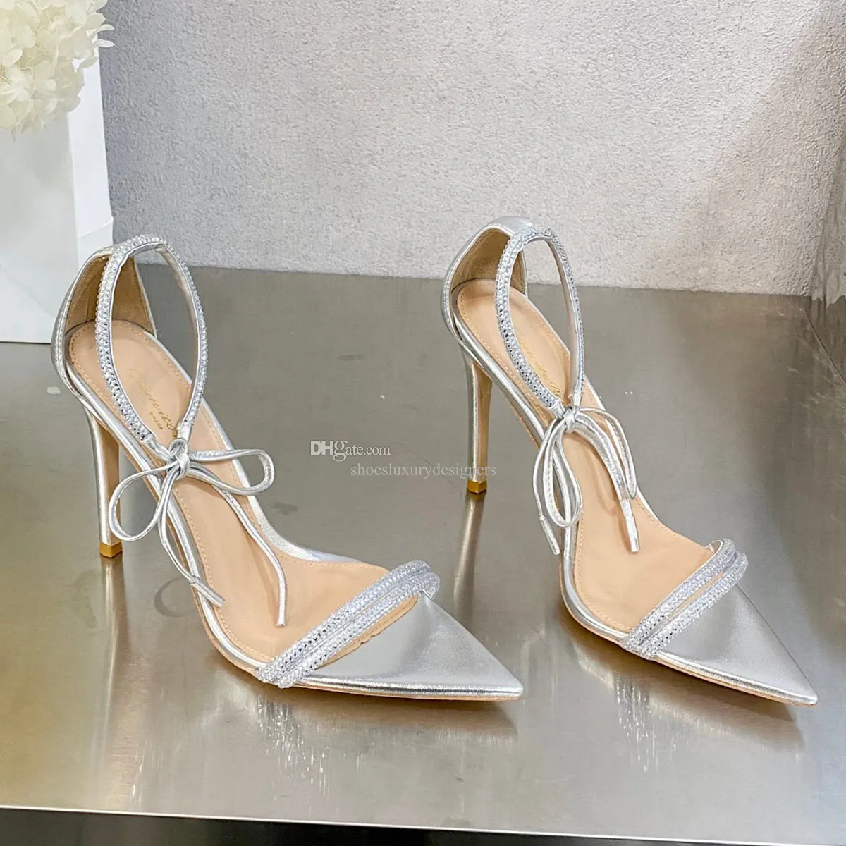 Gianvito Rossi Montecarlo Sandálias de camurça com strass Corrediças salto alto salto agulha designer de luxo feminino Sola de couro Sapatos para noite Calçados de fábrica de 10,5 cm