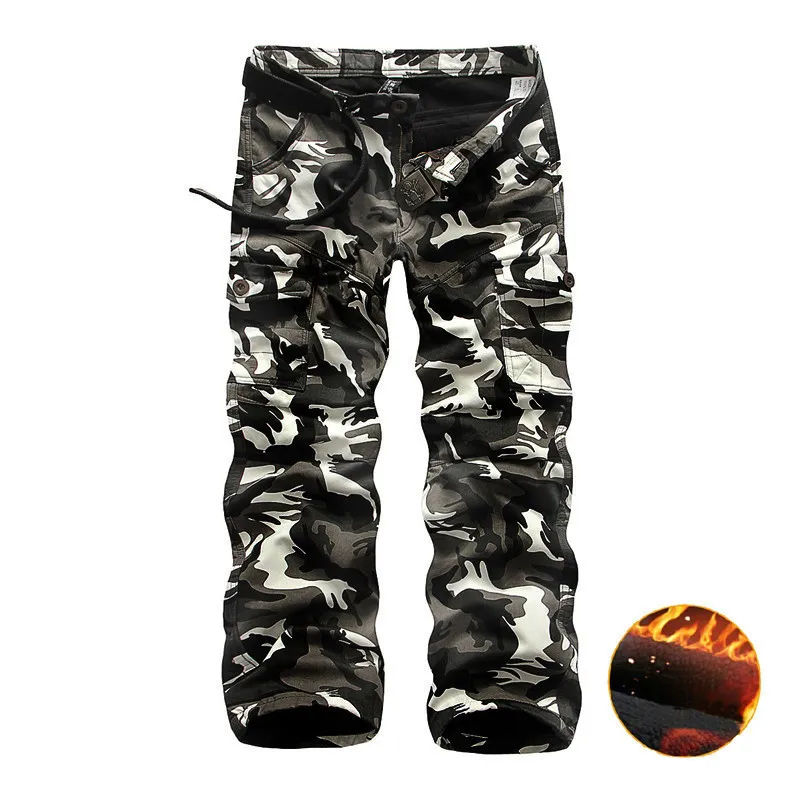 Pantaloni da uomo Pantaloni cargo in pile da uomo Pantaloni casual larghi multitasche Uomo Inverno Esercito militare Combattimento mimetico Pantalone tattico Abbigliamento maschile 230408