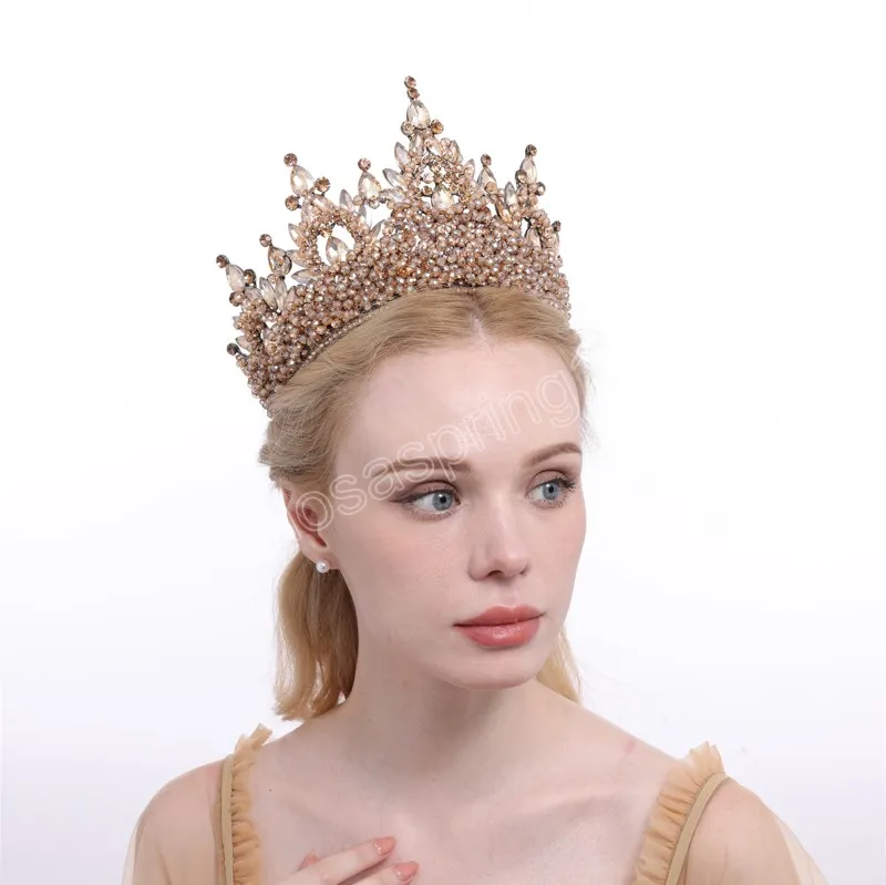 Luxury Rhinestones Tiaras Temperament Red Bride Crown Headwear Wedding Baroque Crown Women Hair Jewelry Accessories