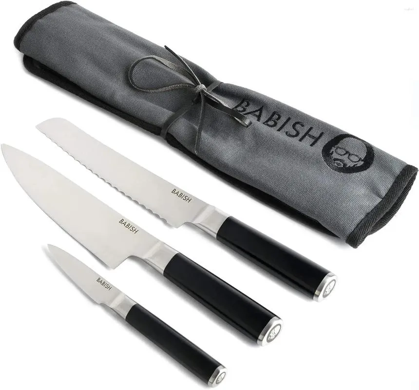 Facas Alto Carbono 1.4116 Talheres de Aço 3 Peças C/Rolo de Faca Alemão 6.5" Faca Santoku Butte