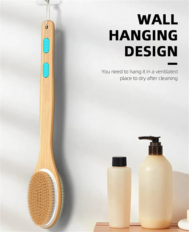 Shower Bath Brush with Soft and Stiff Bristles Bath Dual-Sided Long Handle Back Body Exfoliator for Wet or Dry Brushing