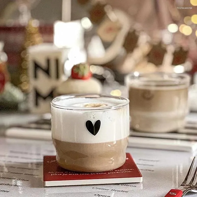 Mugs Cute Lovely Tiny Hearts Glass Stacked Cup Mug For Coffee Latte Milk Cold And Drinks Home Transparent Dessert Bowl Tea