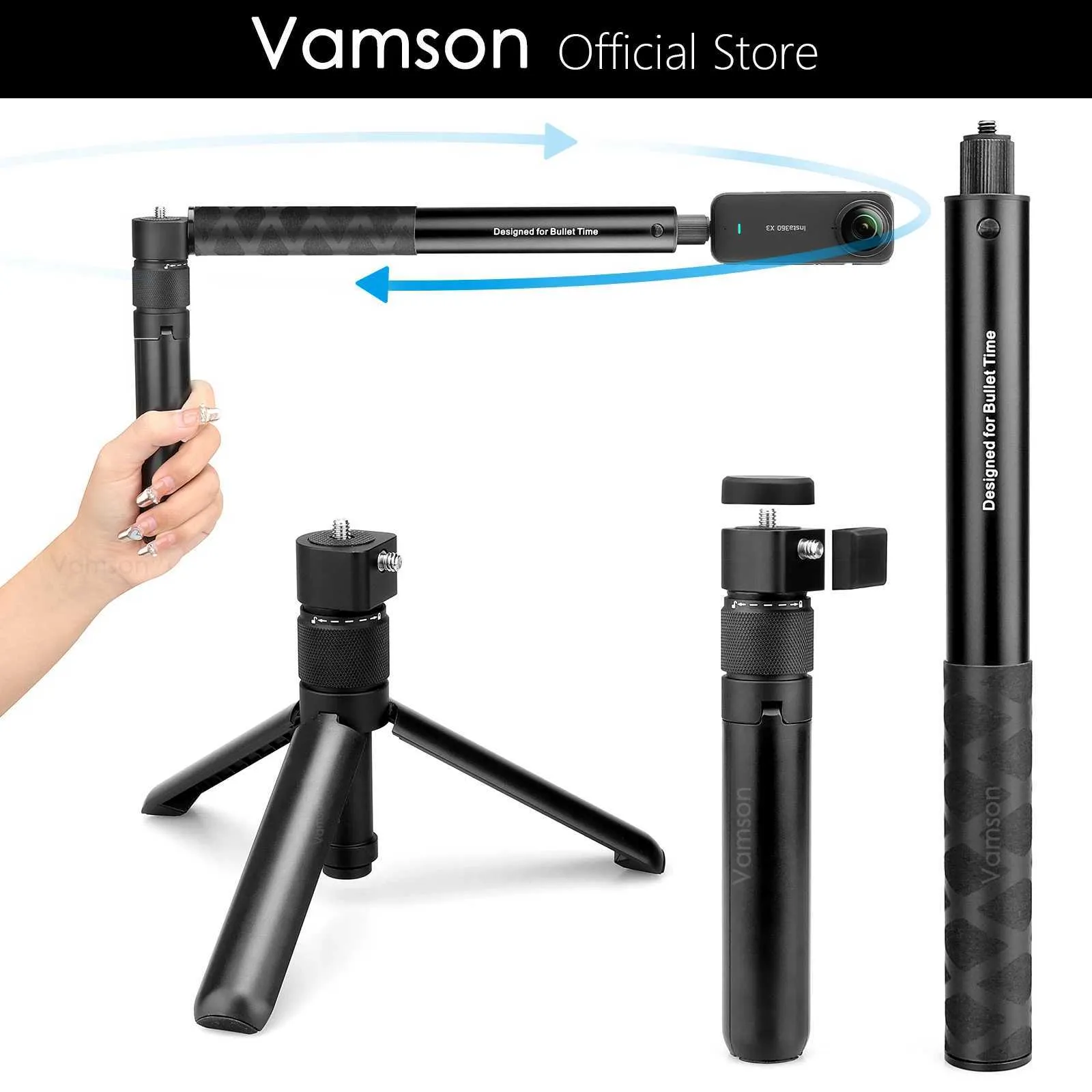 Selfie Monopods Vamson Invisible Selfie Stick för Insta360 X3 Roterande Bullet Time Handheld Stativ för Insta 360 One X2 One RS GoPro Accessories Q231110